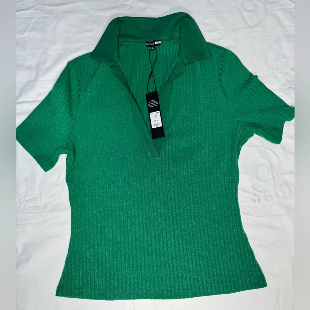 Jordan Ribbed Collared Top - Green - Picture 3 of 9